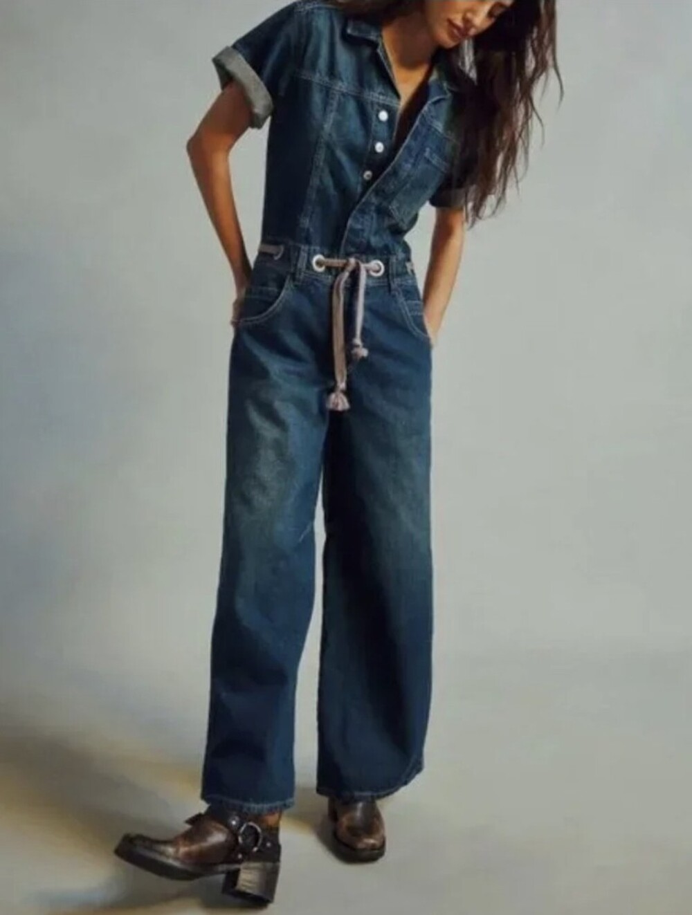 FP We The Free Edison Wide Leg Denim Coverall Sz M